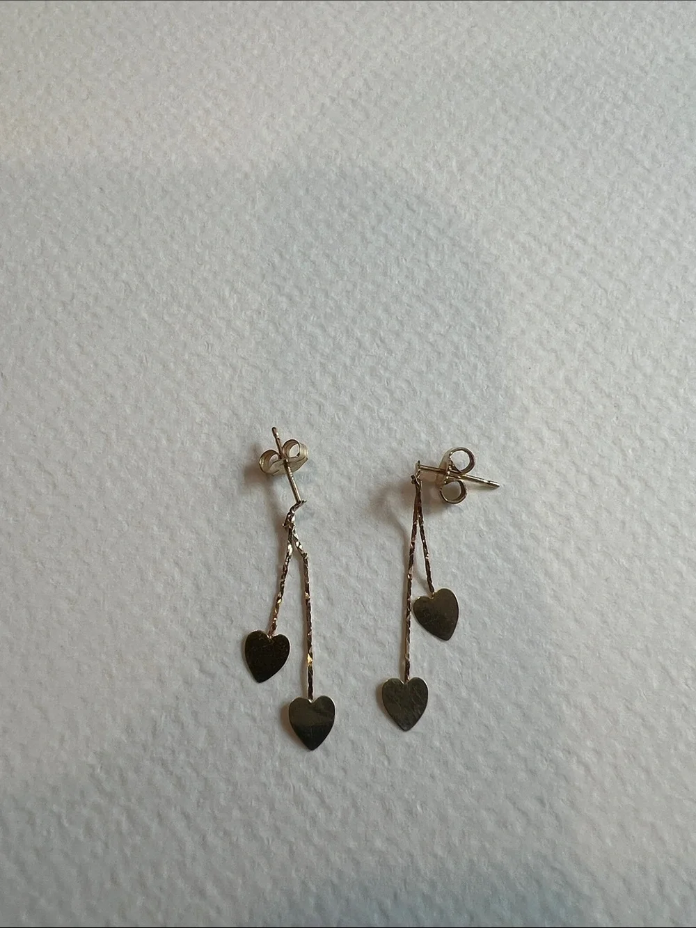 14 K Gold Heart Drop Dangle Earrings - .50 Grams